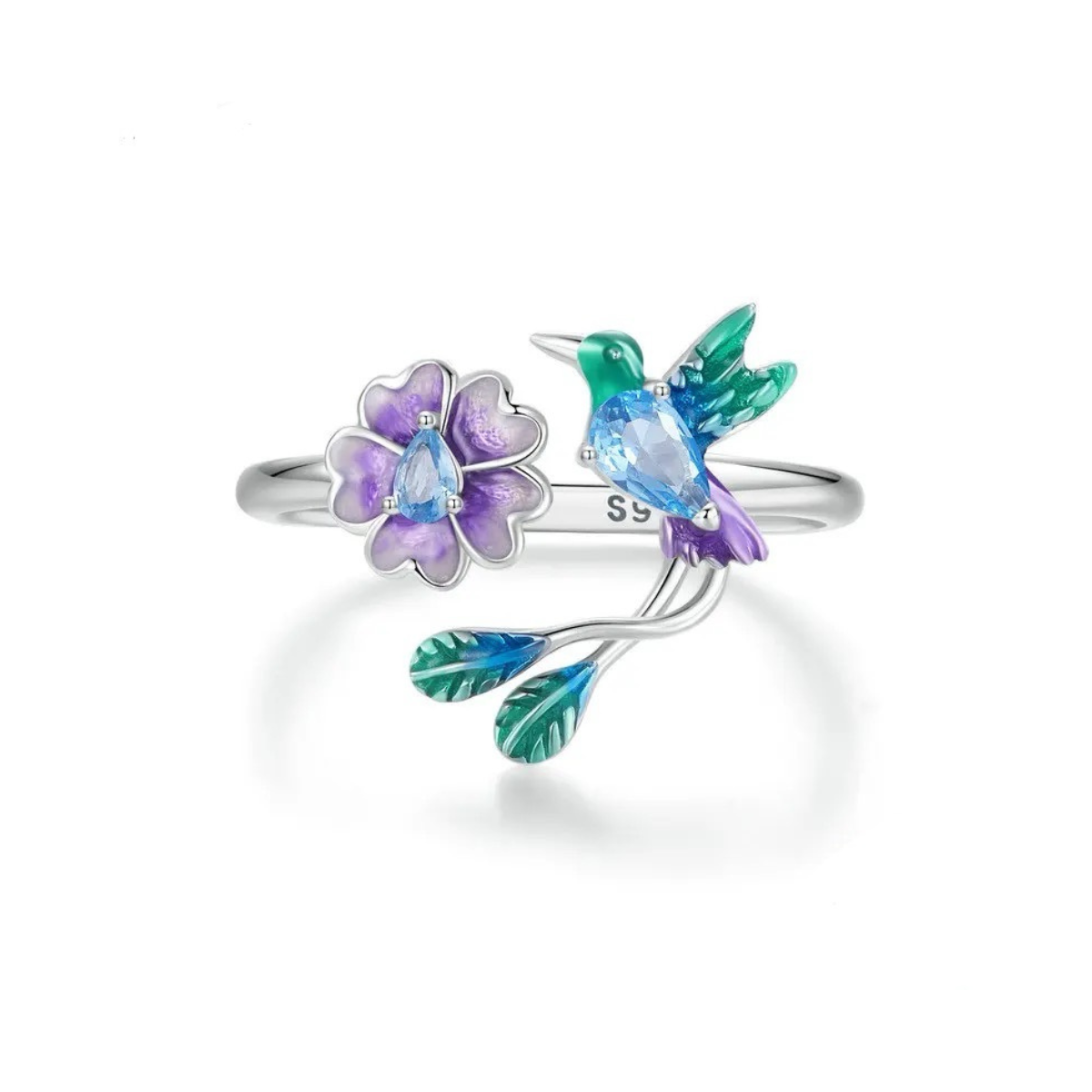 Anillo colibrí colgante flor - AN0037A