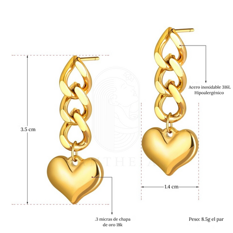 Aretes eslabones corazón