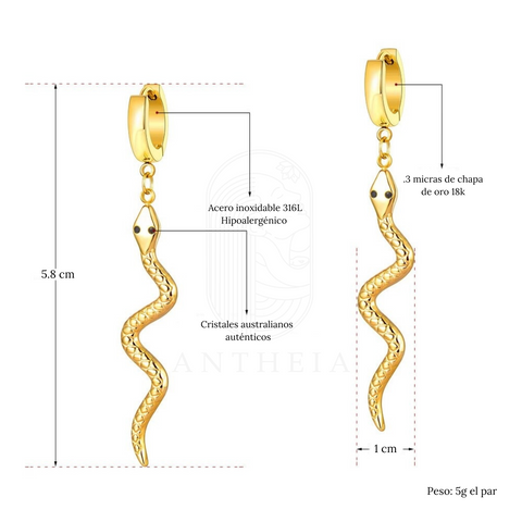 Aretes serpientes colgantes