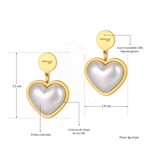 Aretes corazón perla