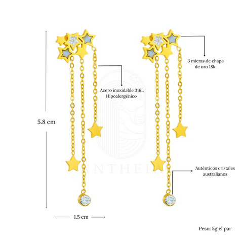 Aretes triple estrella colgante