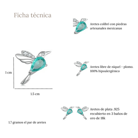 Aretes colibrí esmeralda - AR0027A