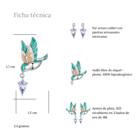 Aretes colibrí cristal - AR0028A