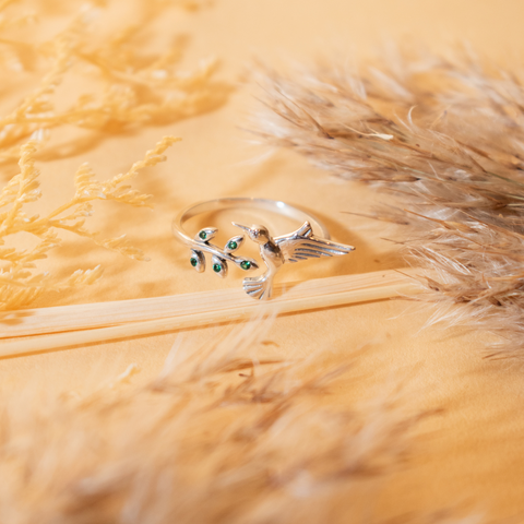 Anillo colibrí hoja