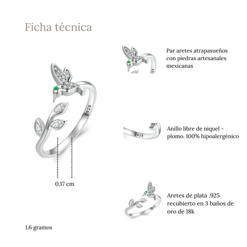 Anillo colibri esmeralda - AN0033A