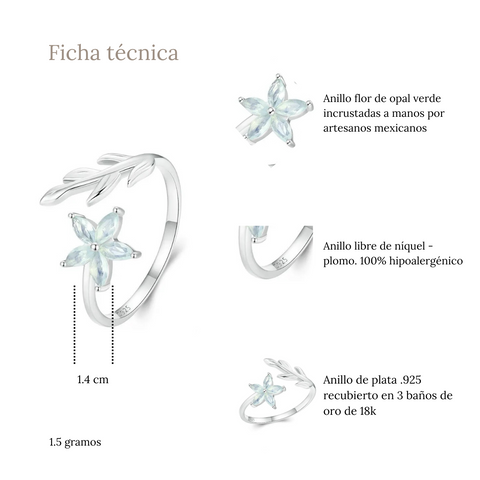 Anillo flor verde plata  - AN0043A