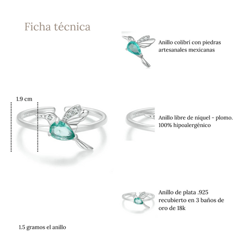 Anillo colibrí esmeralda  - AN0045A