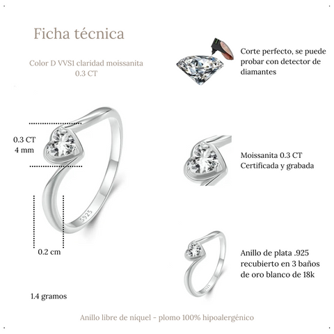 Anillo compromiso corazón moissanita - AN0052A