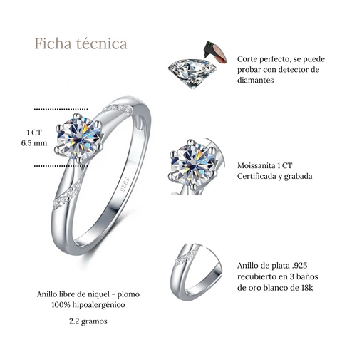 Anillo compromiso moissanita 1 CT - AN0051A